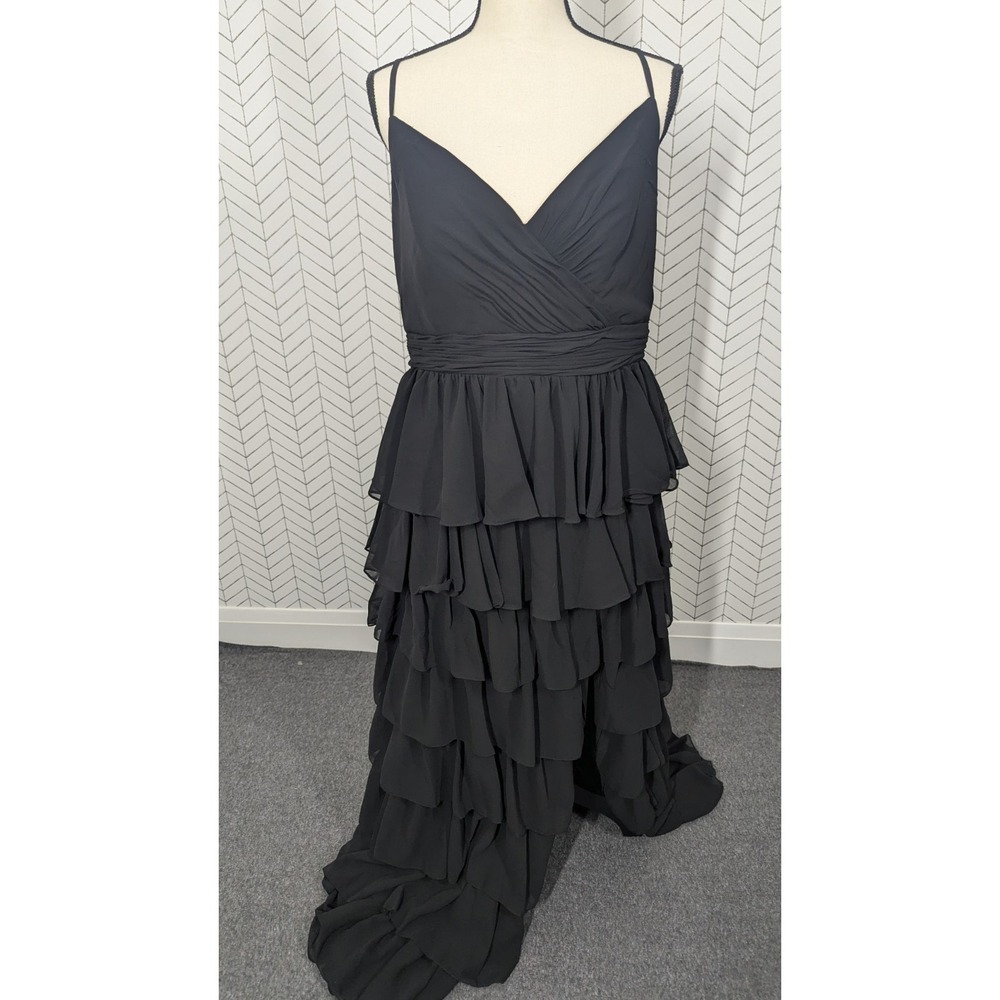 Ieena For Mac Duggal Dress Women 12 Black Whimsigoth Witchy Tiered Chiffon